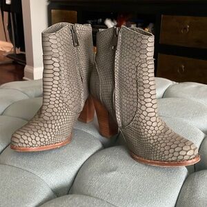 Joie Grey Snakeskin Heeled Ankle Boot